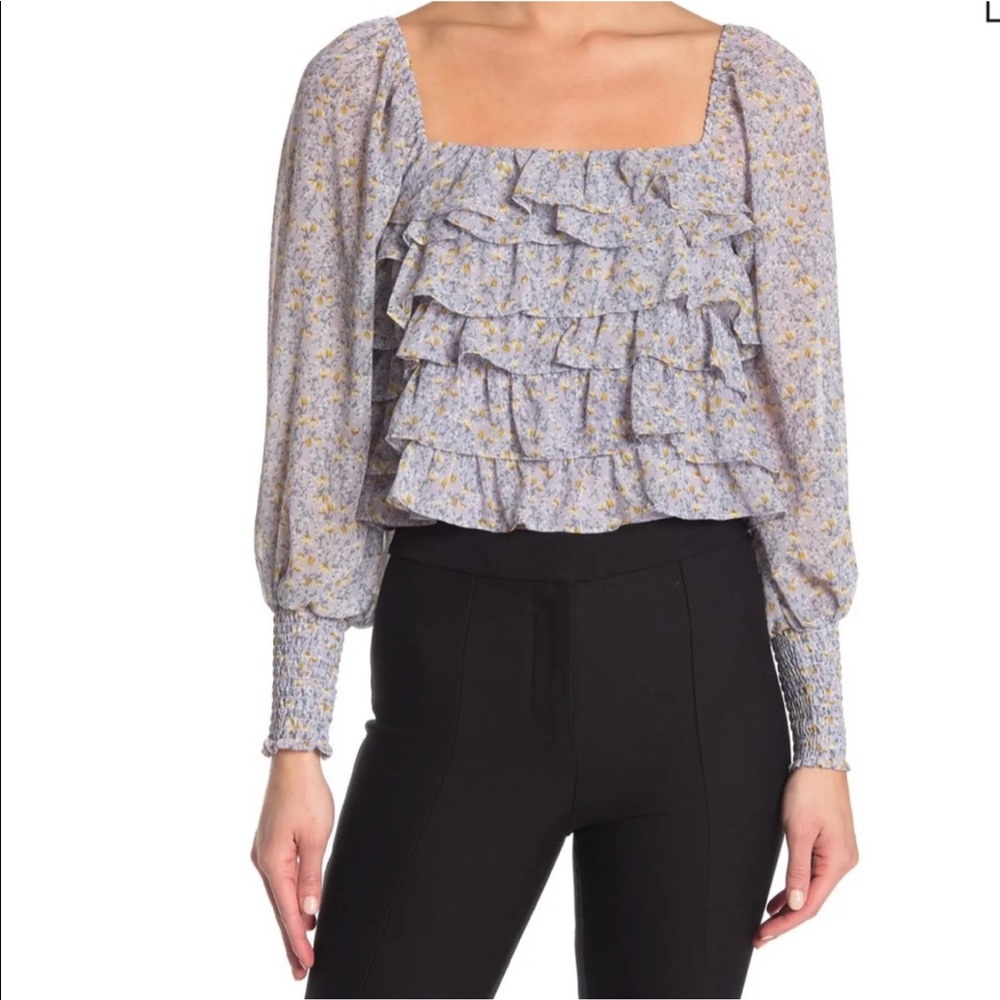 ASTR  The Label  Womens Floral Ruffled Long Sleeve Crop Blouse Size XL